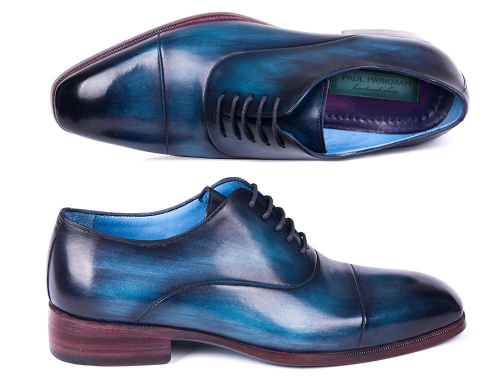 Paul Parkman ''1744-BTQ'' Blue & Turquoise Genuine Leather Captoe Oxfords Shoes.